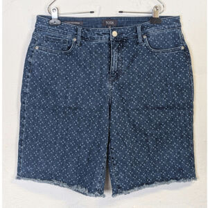 NYDJ Lilly Boyfriend Denim Shorts Womens 10 Blue Jeans Pattern Raw Hem Bermuda